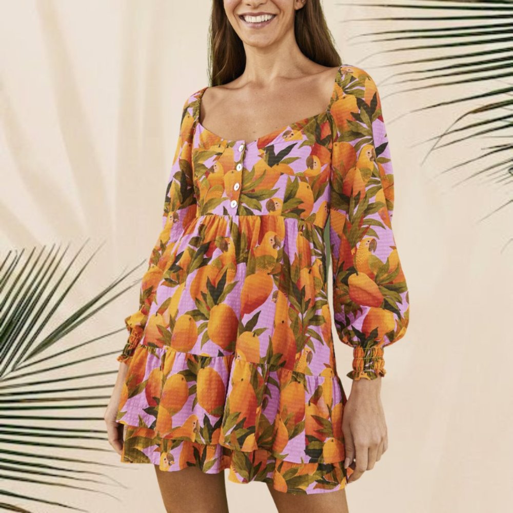 Farm Rio Mango Macaws Mini Dress